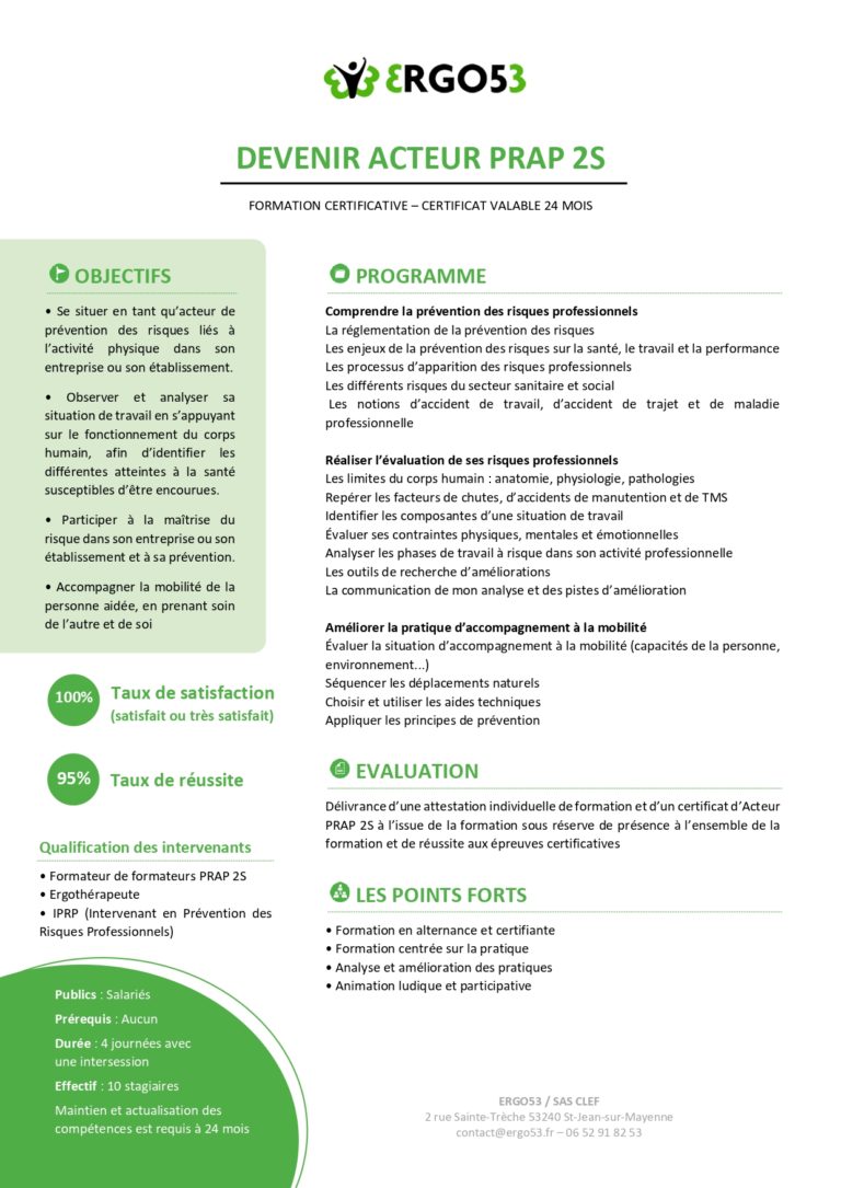 FORMATIONS PRÉVENTION - Le Dispositif PRAP2S - Sanitaire Et Social - Ergo53